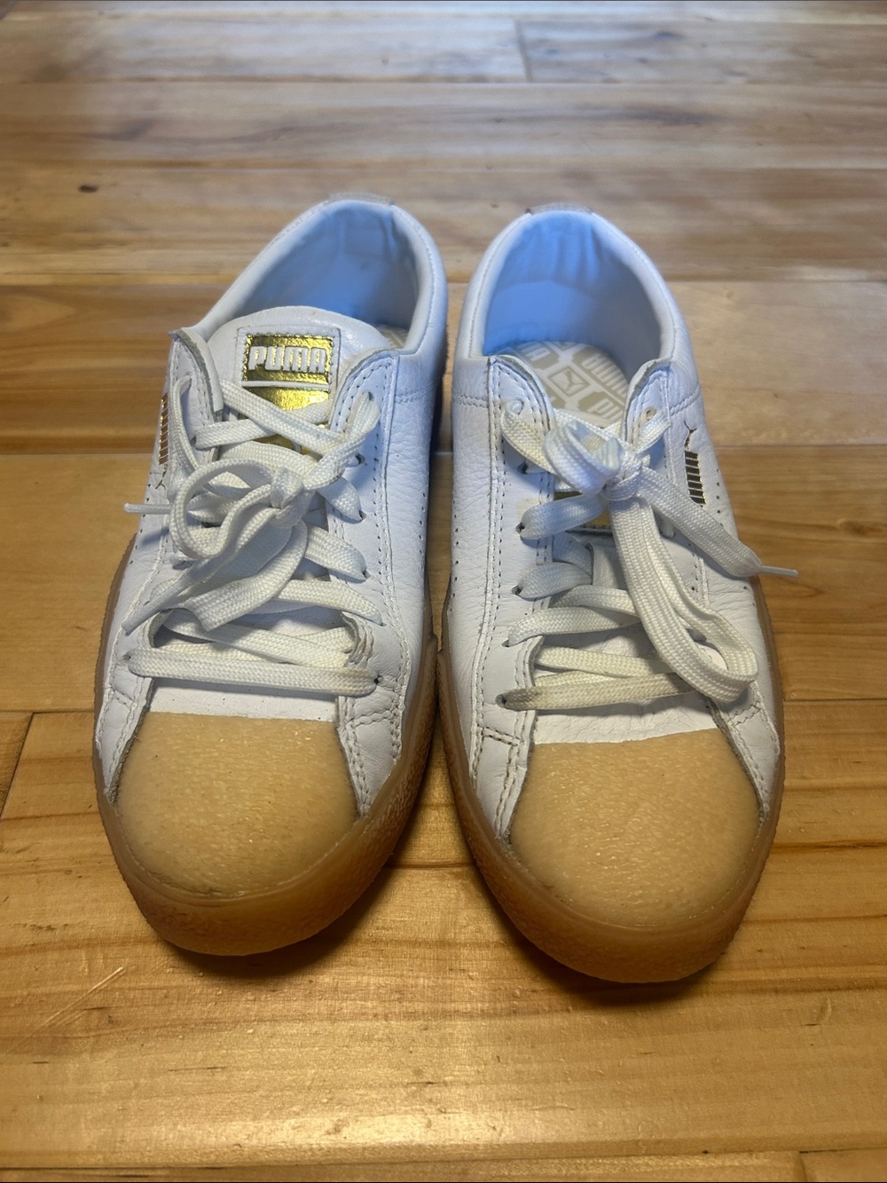 Puma Women’s White Leather Sneakers with Gum Toe Caps